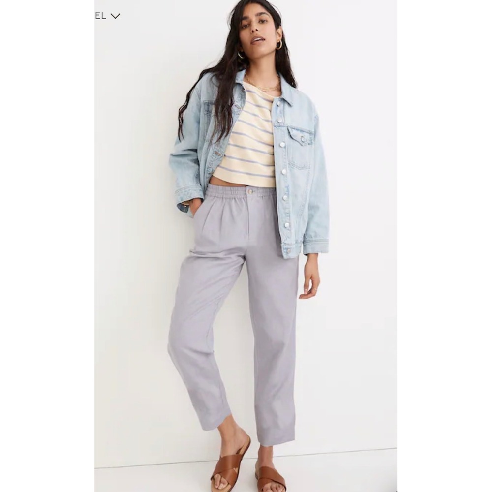 Madewell Pull-On Pants Women 3X Gray Excellent Linen Blend Pleated Tapered Leg‎